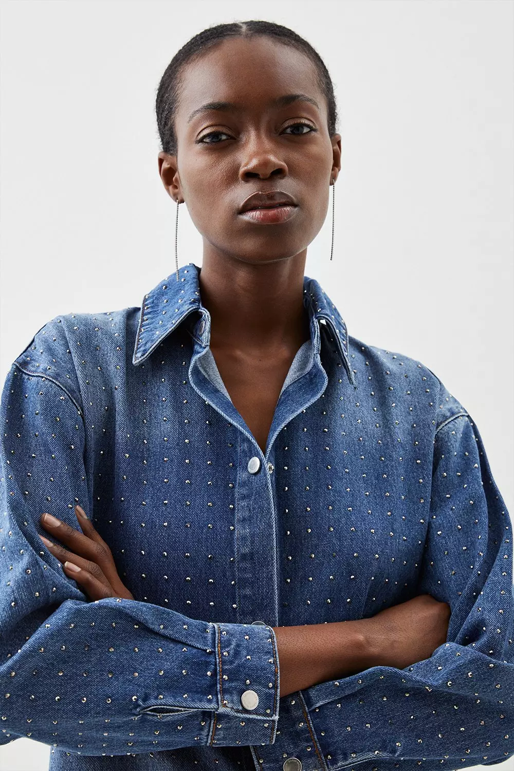 Embellished Denim Shirt Karen Millen